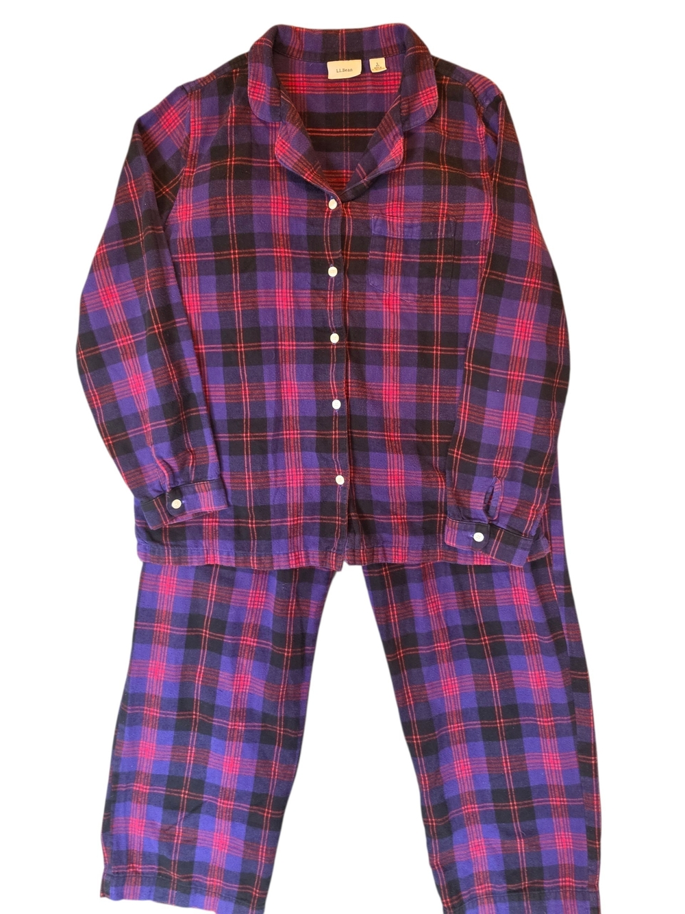 L.L.Bean Scotch Plaid Flannel Pajamas Womans Large Purple Red Loungewear Comfort